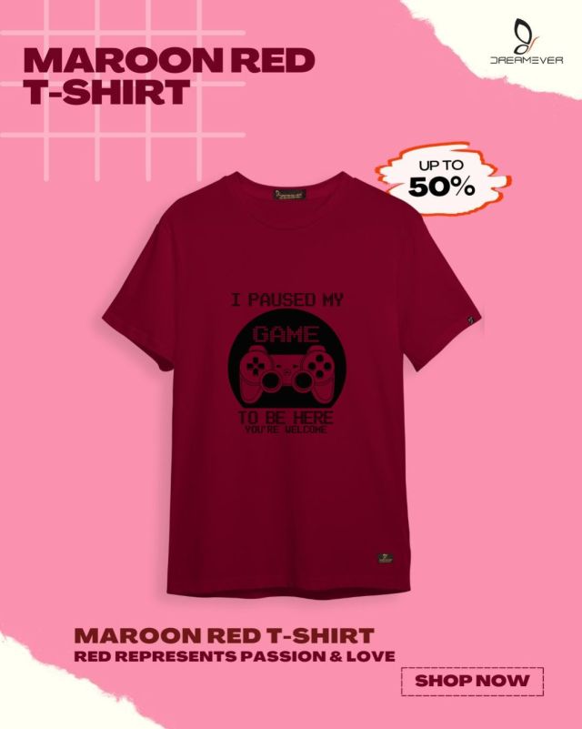 Gamer Maroon Red T-Shirt for Men