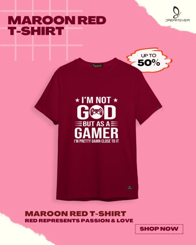 God Gamer Maroon Red T-Shirt for Men