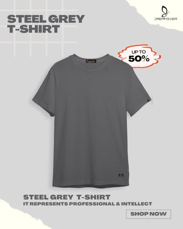 Steel Grey Plain T-Shirt for men
