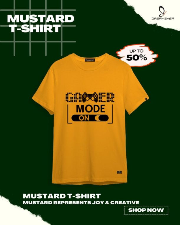 Gamer mode on Mustard T-Shirt for Men