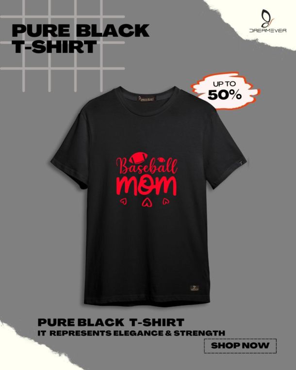Base ball Mom Black T-Shirt for Men