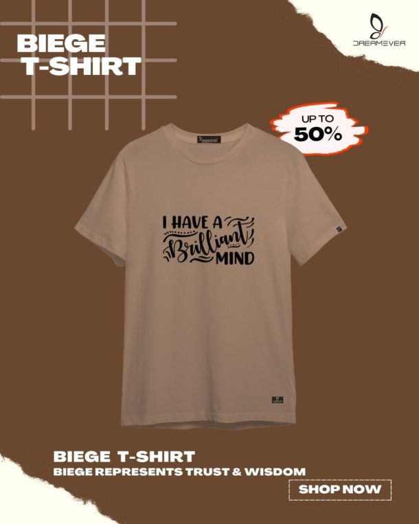 I have Brilliant Idea Beige T-Shirt for Men